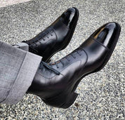 Handcrafted Men's Black Cap Toe Dress Boots
