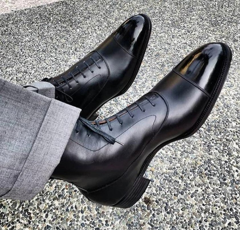Handcrafted Men's Black Cap Toe Dress Boots