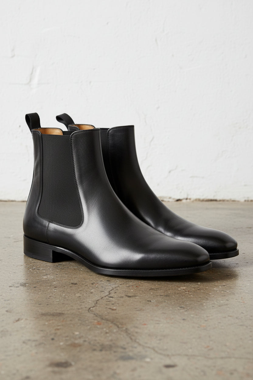 Handmade Men's Black Chelsea Boot, Black Leather Boots, Mens Ankle Boot - 3-4-right-view