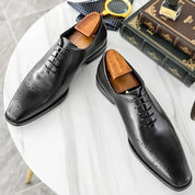 Men's Handcrafted Black Leather Brogue Dress Shoes
