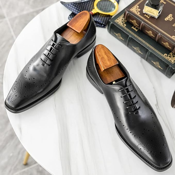 Men's Handcrafted Black Leather Brogue Dress Shoes