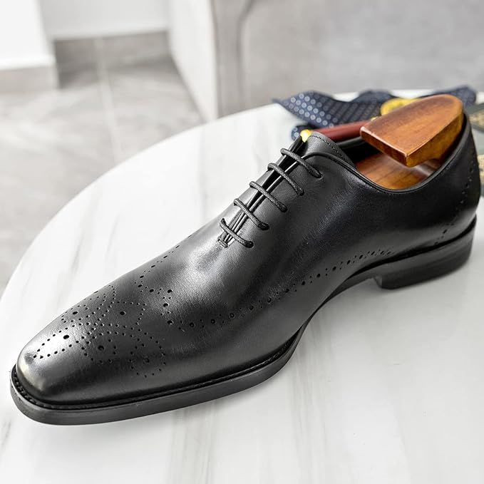 Men's Handcrafted Black Leather Brogue Dress Shoes - Image 3