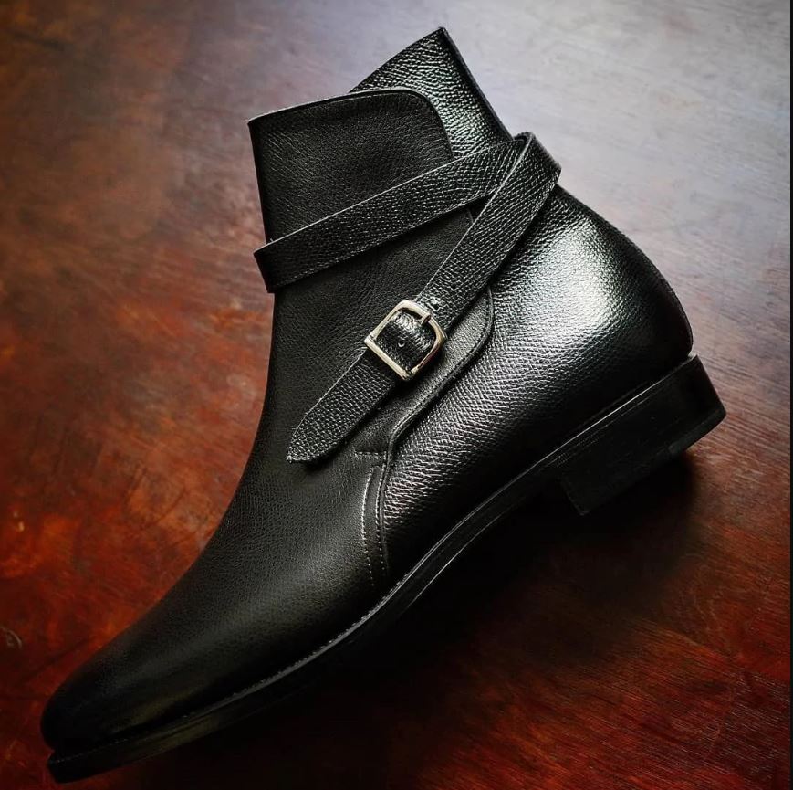 Handmade Mens Black Leather Jodhpurs boots, Men black monk strap ankle boot