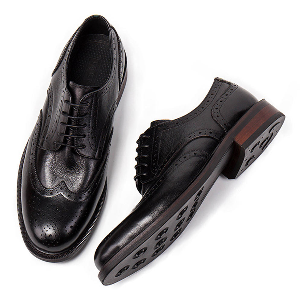 Handmade Men's Black Leather Wingtip Oxfords