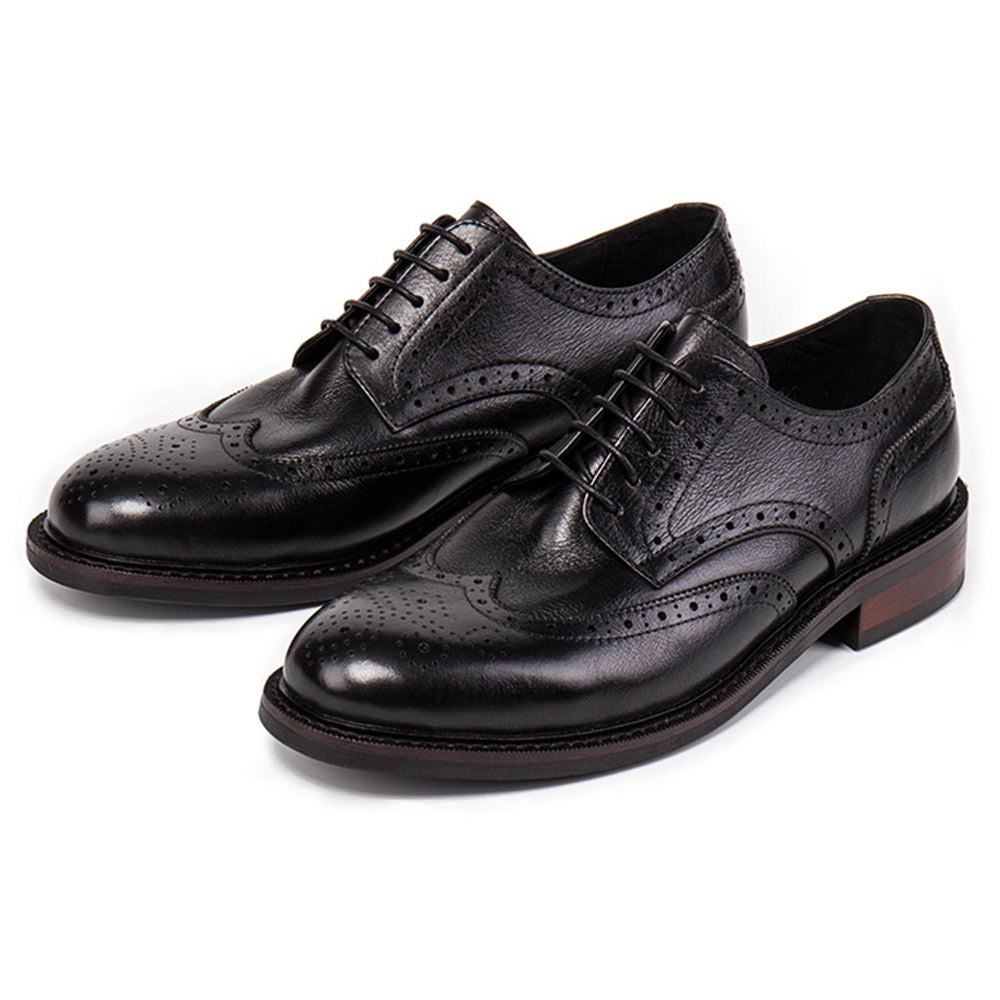 Handmade Men's Black Leather Wingtip Oxfords