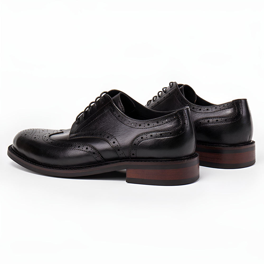 Handmade Men's Black Leather Wingtip Oxfords