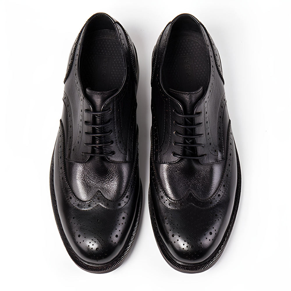 Handmade Men's Black Leather Wingtip Oxfords