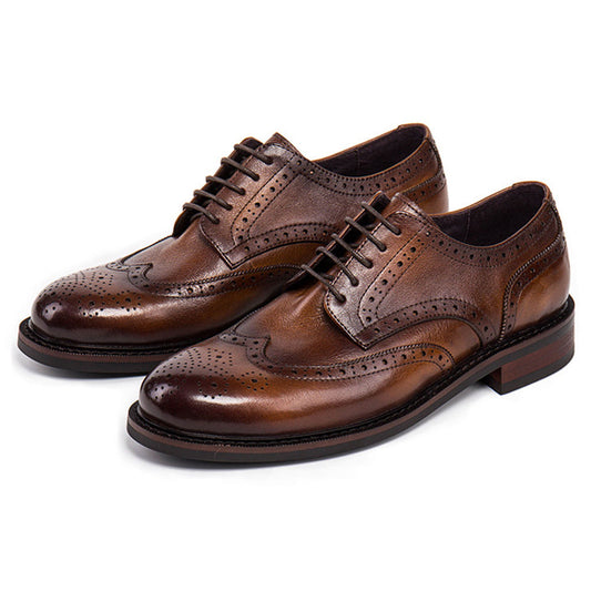 Handmade Men's Black Leather Wingtip Oxfords