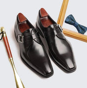 Handmade Men's Black Monk Strap Business Shoes, Real Office Leather Shoes