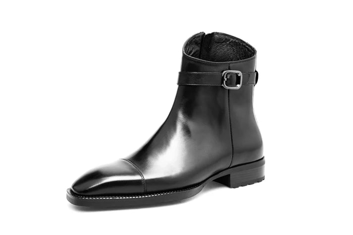 Handmade Mens Black side zip real leather ankle boots, Men dress boot