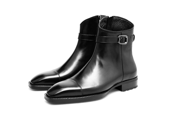 Handmade Mens Black side zip real leather ankle boots, Men dress boot