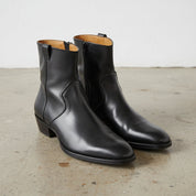Handmade Men's Black Side Zipper Ankle Boot,