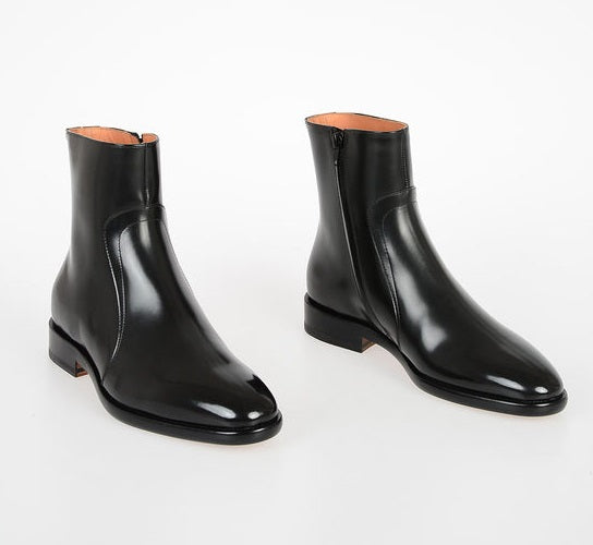 Men's Black Leather Side Zipper Ankle Boots