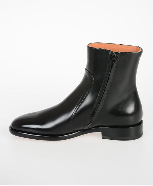 Men's Black Leather Side Zipper Ankle Boots - Image 3