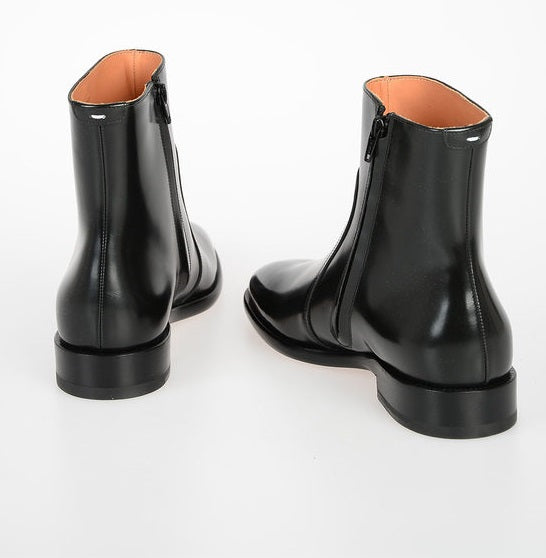 Men's Black Leather Side Zipper Ankle Boots - Image 2