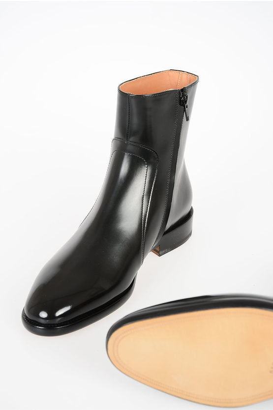 Men's Black Leather Side Zipper Ankle Boots - Image 4