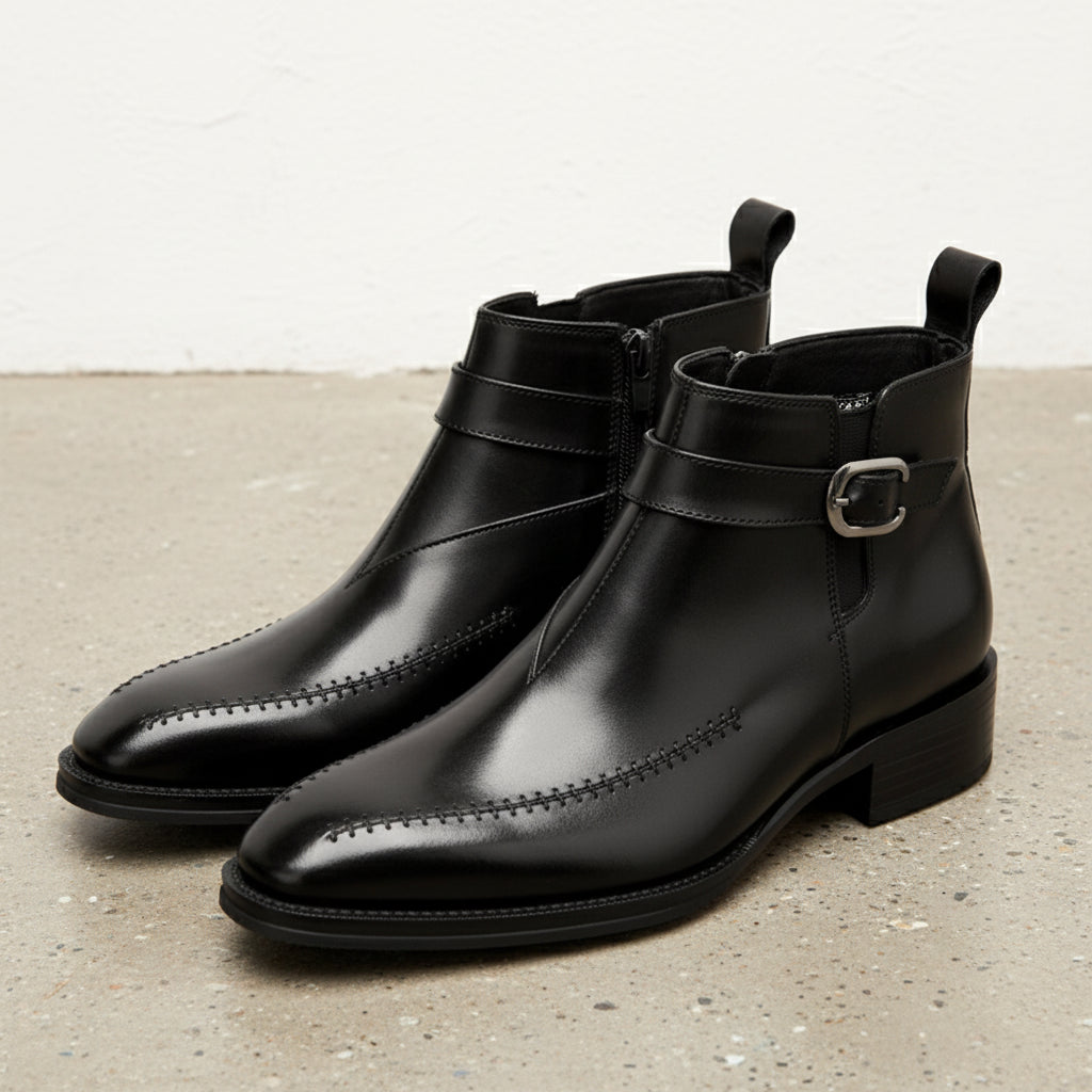 Handmade Mens Black side zipper style boots, Men leather Jodhpurs boot - 3-4-right-view