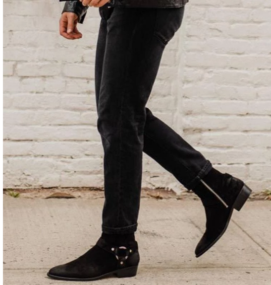 Handmade Mens Black suede ankle Boots, Mens zipper boot