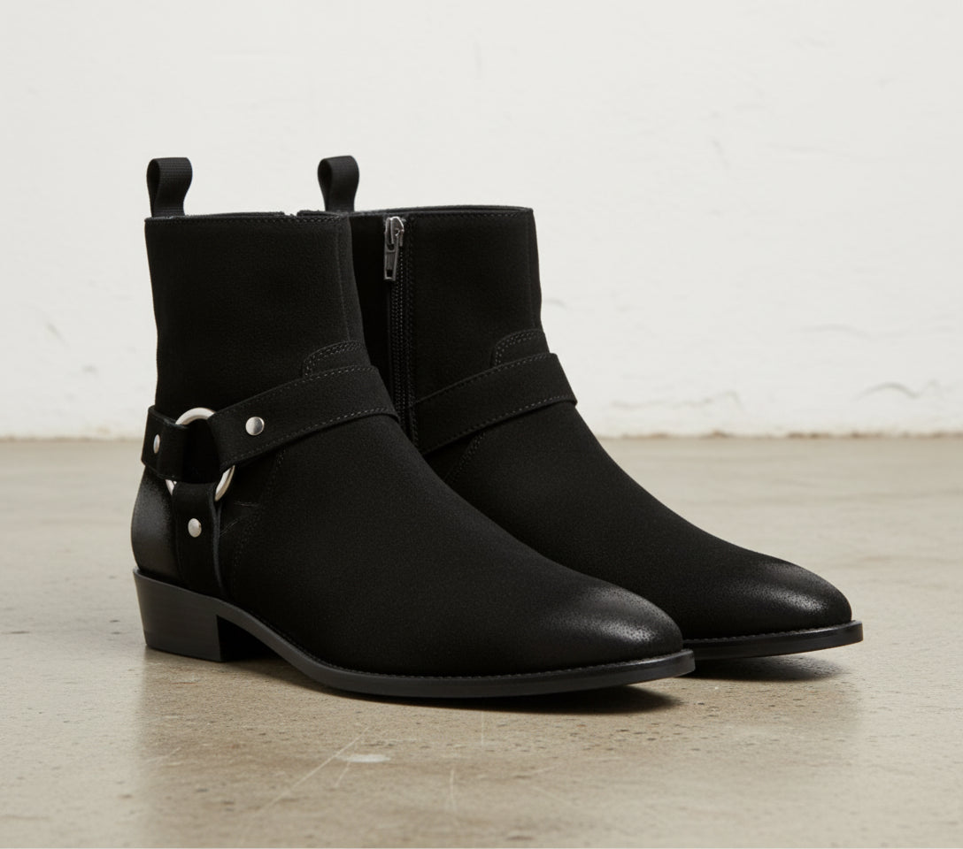 Handmade Mens Black suede ankle Boots, Mens zipper boot - angle-view-showing-depth