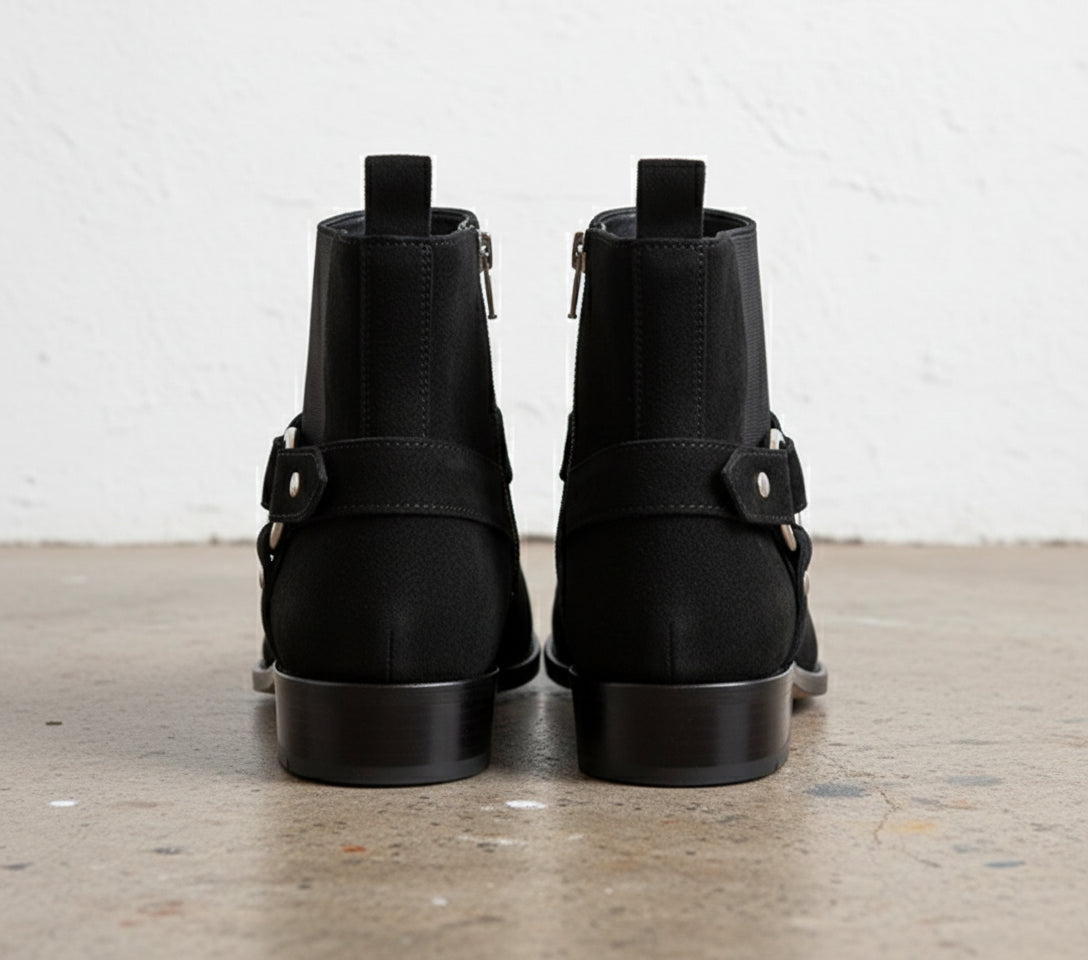 Handmade Mens Black suede ankle Boots, Mens zipper boot - back-view