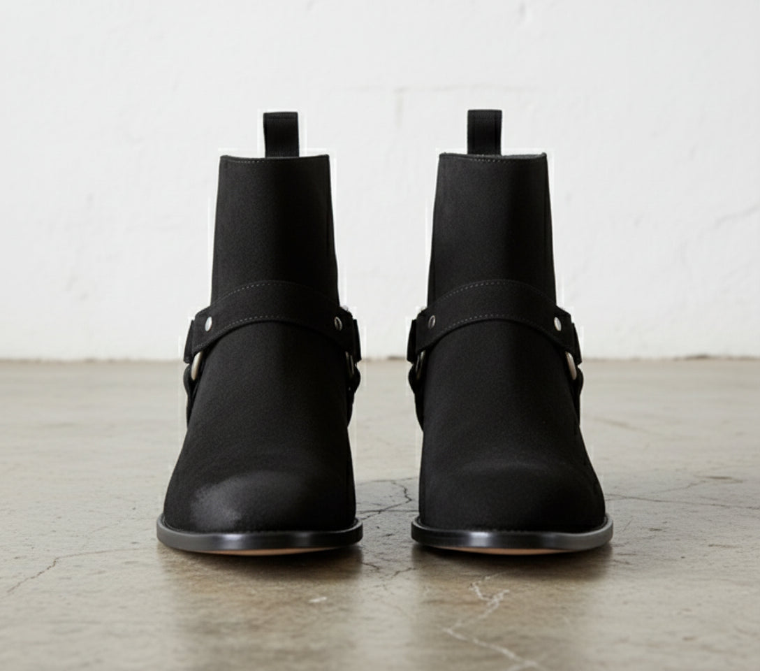 Handmade Mens Black suede ankle Boots, Mens zipper boot - front-view