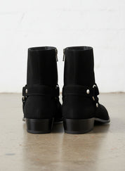 Handmade Men's Black Suede Biker Boot, Mens Suede Leather Ankle Boot - back-view