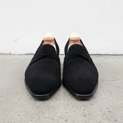 Handmade Mens Black suede moccasins, Men black suede dress shoes, Mens shoe - front-view