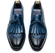 Men's Blue Leather Fringe Dress Shoes Moccasins