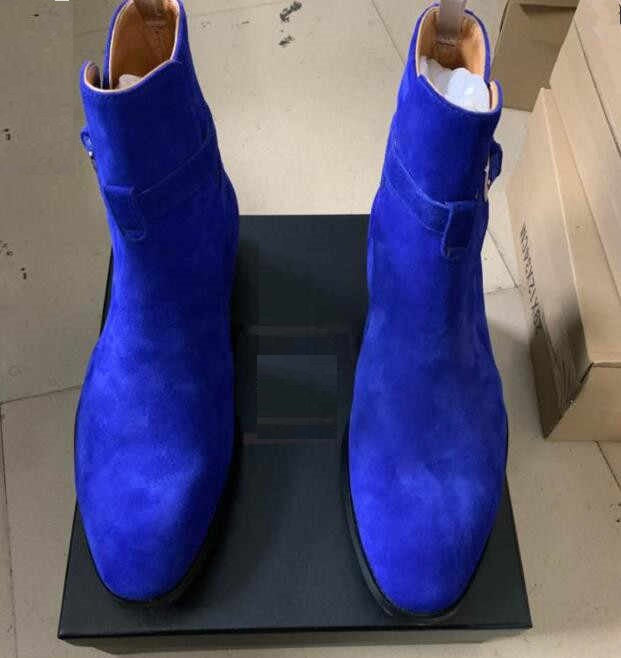 Men's Blue Suede Jodhpurs Ankle Boots - Image 3