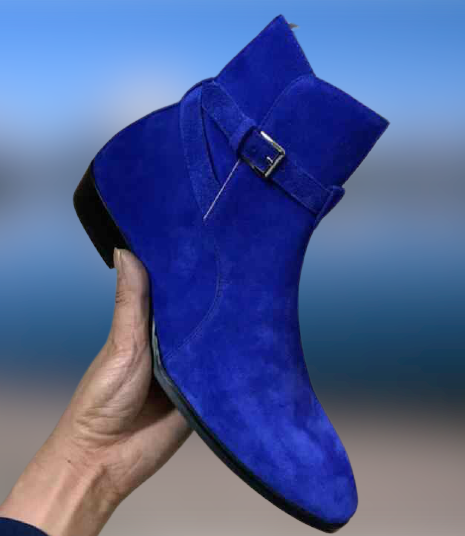 Men's Blue Suede Jodhpurs Ankle Boots