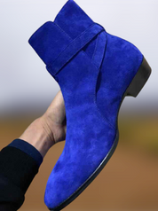Men's Blue Suede Jodhpurs Ankle Boots - Image 2