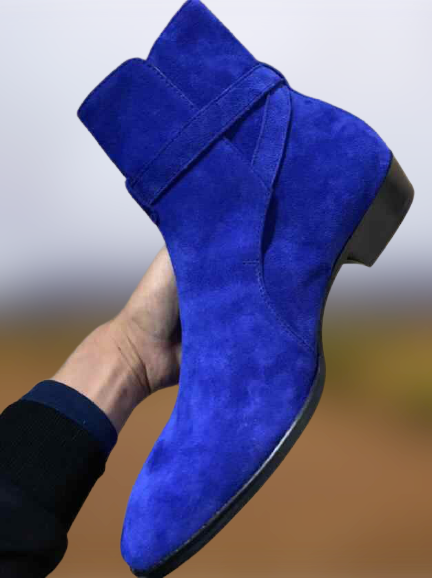 Men's Blue Suede Jodhpurs Ankle Boots - Image 2