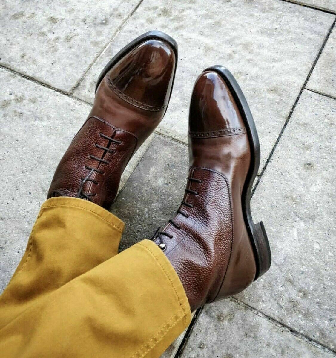 Handmade Men's Brogue Cap toe Leather Dress boots, lace up ankle boots