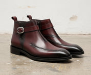 Handmade Mens Brown ankle boots, Men leather dress boots - angle-view-showing-depth