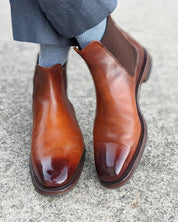 Handmade Mens brown Burnish toe Leather Chelsea boots, Men leather boot