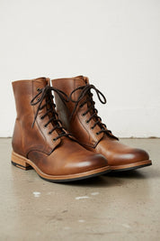 Handmade Mens Brown Lace up high ankle boots, Mens Biker boots, Mens boots - angle-view-showing-depth