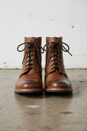 Handmade Mens Brown Lace up high ankle boots, Mens Biker boots, Mens boots - front-view