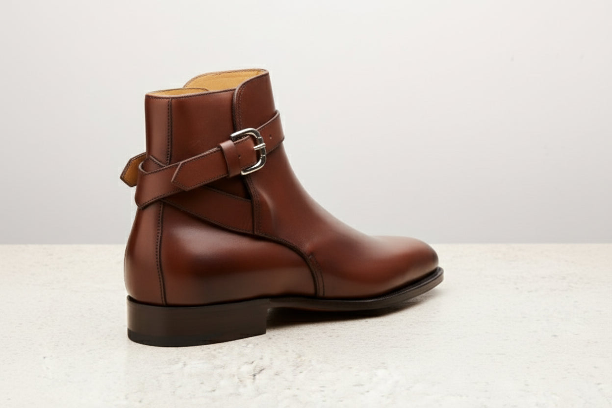 Handmade Mens Brown leather Jodhpurs boot Men monk strap leather ankle boot - detail-view-showing-texture