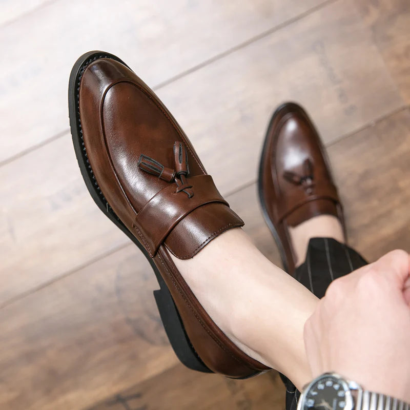 Handmade Mens brown leather tassels moccasins loafer shoes, gift for men