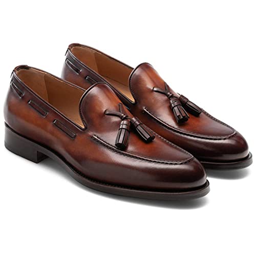 Handmade Mens brown leather tassels shoes, Men brown leather Loafer