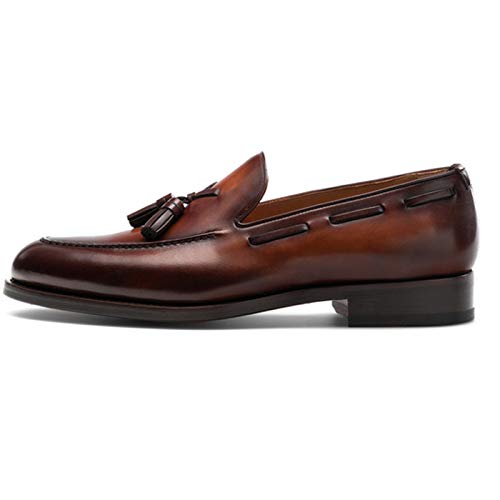 Handmade Mens brown leather tassels shoes, Men brown leather Loafer