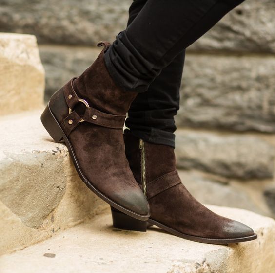 Handmade Mens Brown suede ankle Boots, Mens zipper boot