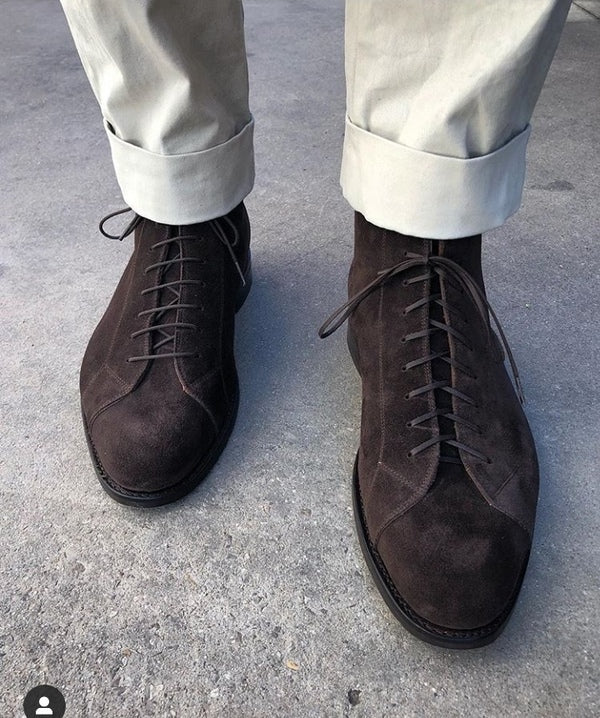 Handmade Mens brown suede dress boots, Men brown formal boot, Ankle boots