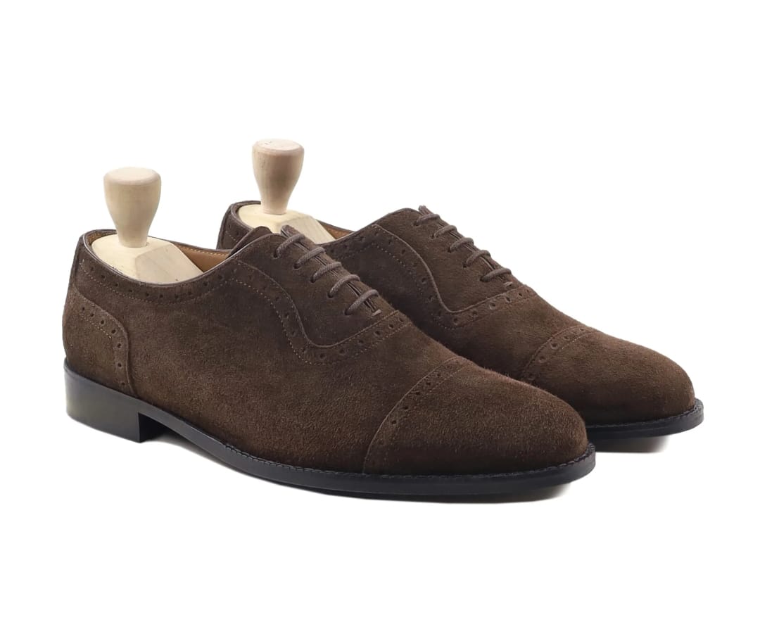Handcrafted Men's Brown Suede Oxford Shoes