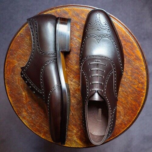 Handmade Mens Brown Wing tip Brogue, Lace Up Dress Shoes, Real Leather Shoe