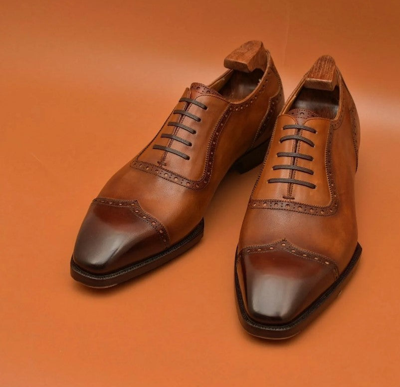 Handmade Mens Brown Wingtip Brogue Dress Shoes, Men Classic Style Ahoes