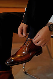 Handcrafted Men's Brown Wingtip Lace-Up Dress Boots