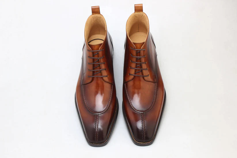 Handcrafted Men's Brown Wingtip Lace-Up Dress Boots - Image 3