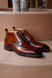 Handcrafted Men's Brown Wingtip Lace-Up Dress Boots - Image 2