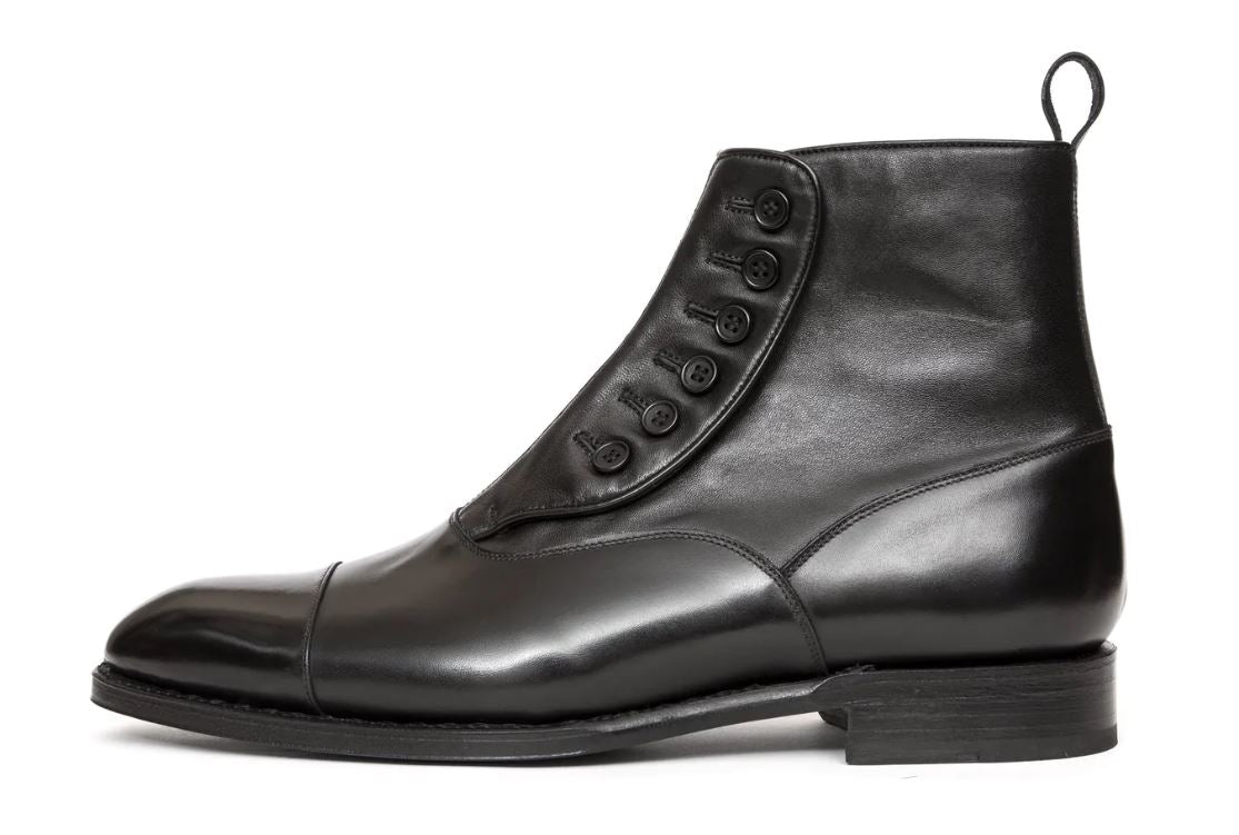 Handmade Mens Cap toe Leather Dress boots, Men black leather button boots